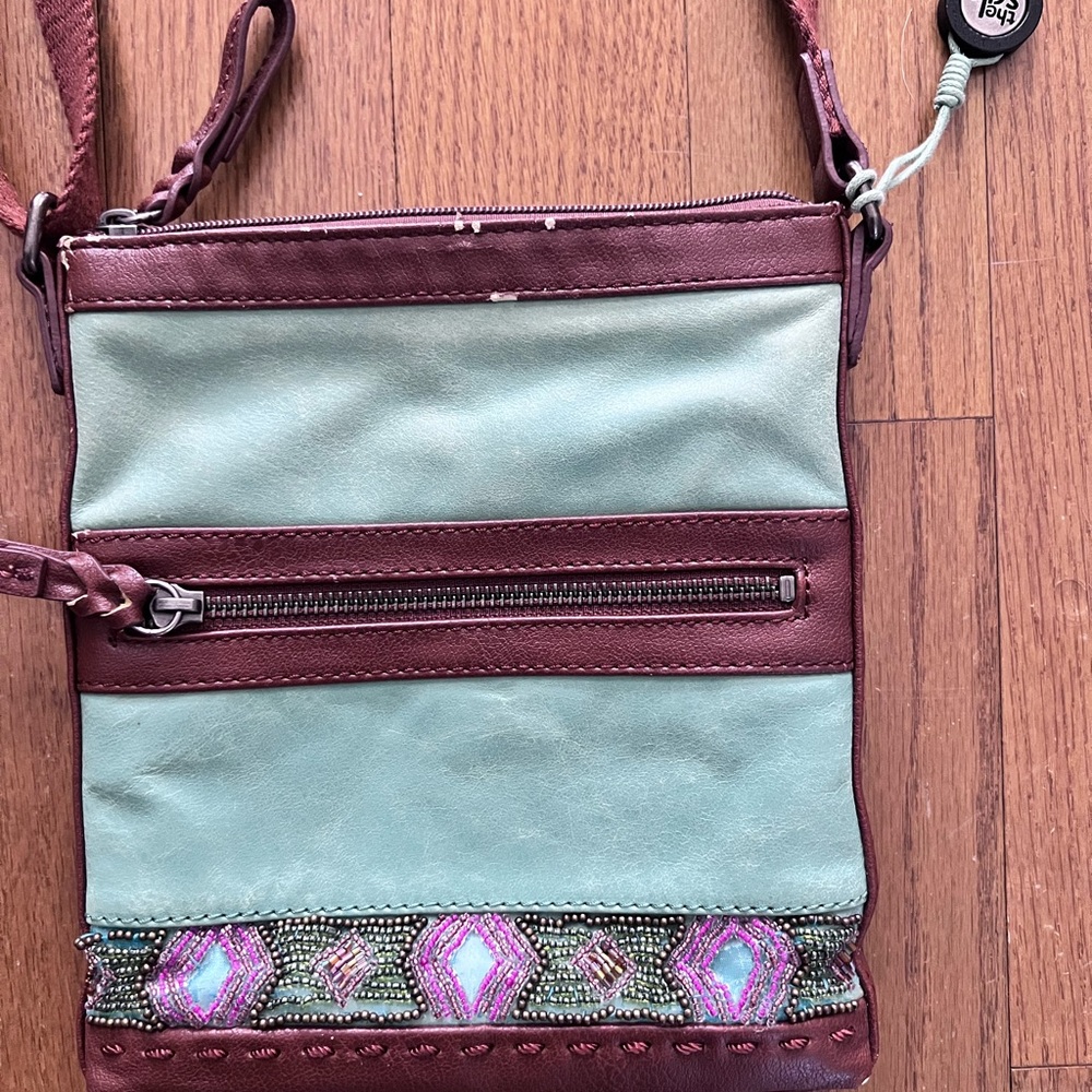 The Sak Vintage Chartreuse and brown embroidered detail long strap Purse Boho - Picture 2 of 11